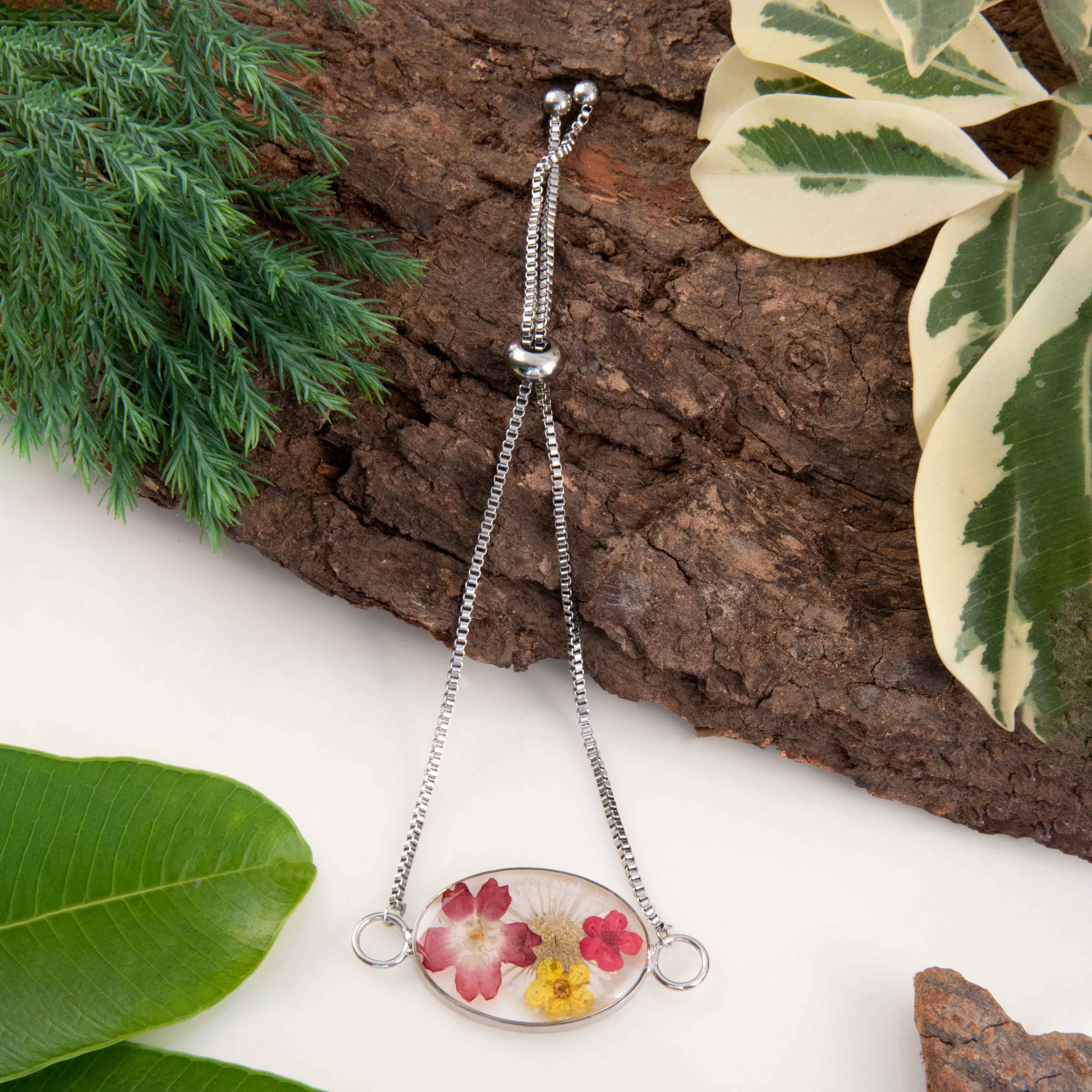 Perky Diva Bloom Burst Bracelet with Chain Real Preserved Dried