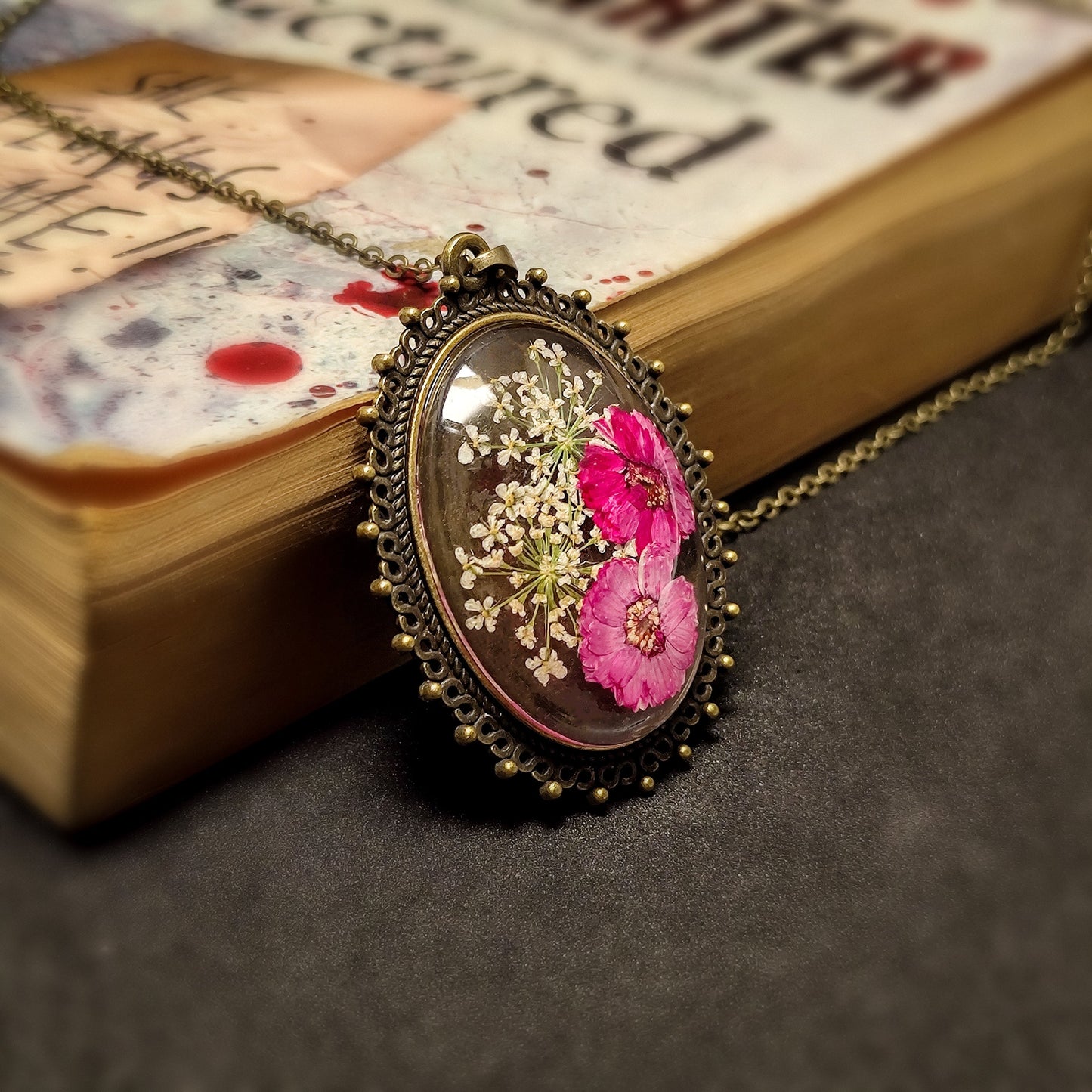 Old-World Lavender Daisy Pendant