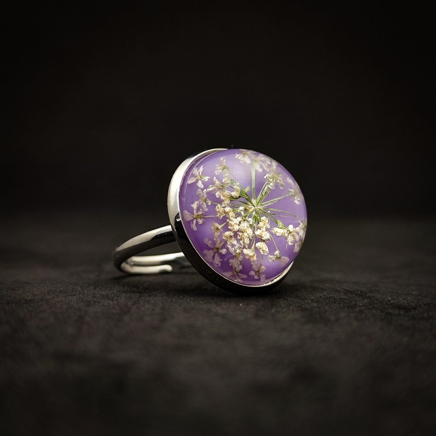 Purple Haze Ring: Captivating Lavender Background with Lace Flower Accents